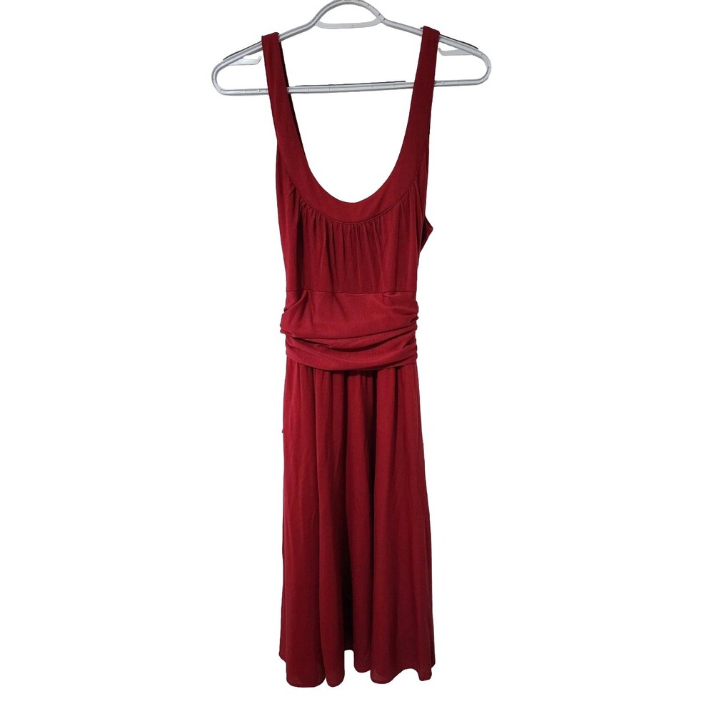 Maeve Anthropologie Midi Dress Womens S Burgundy Tie Back Ruched Sleeveless